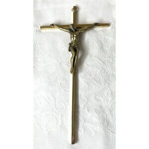 VTG Crucifix Wall Decor Jesus Christian Religious Gold Tone Cross Brass Figure